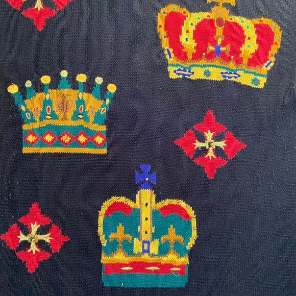 Marisa Christina Classics vintage 80s Women's Black sweater crown royal print - Picture 3 of 4